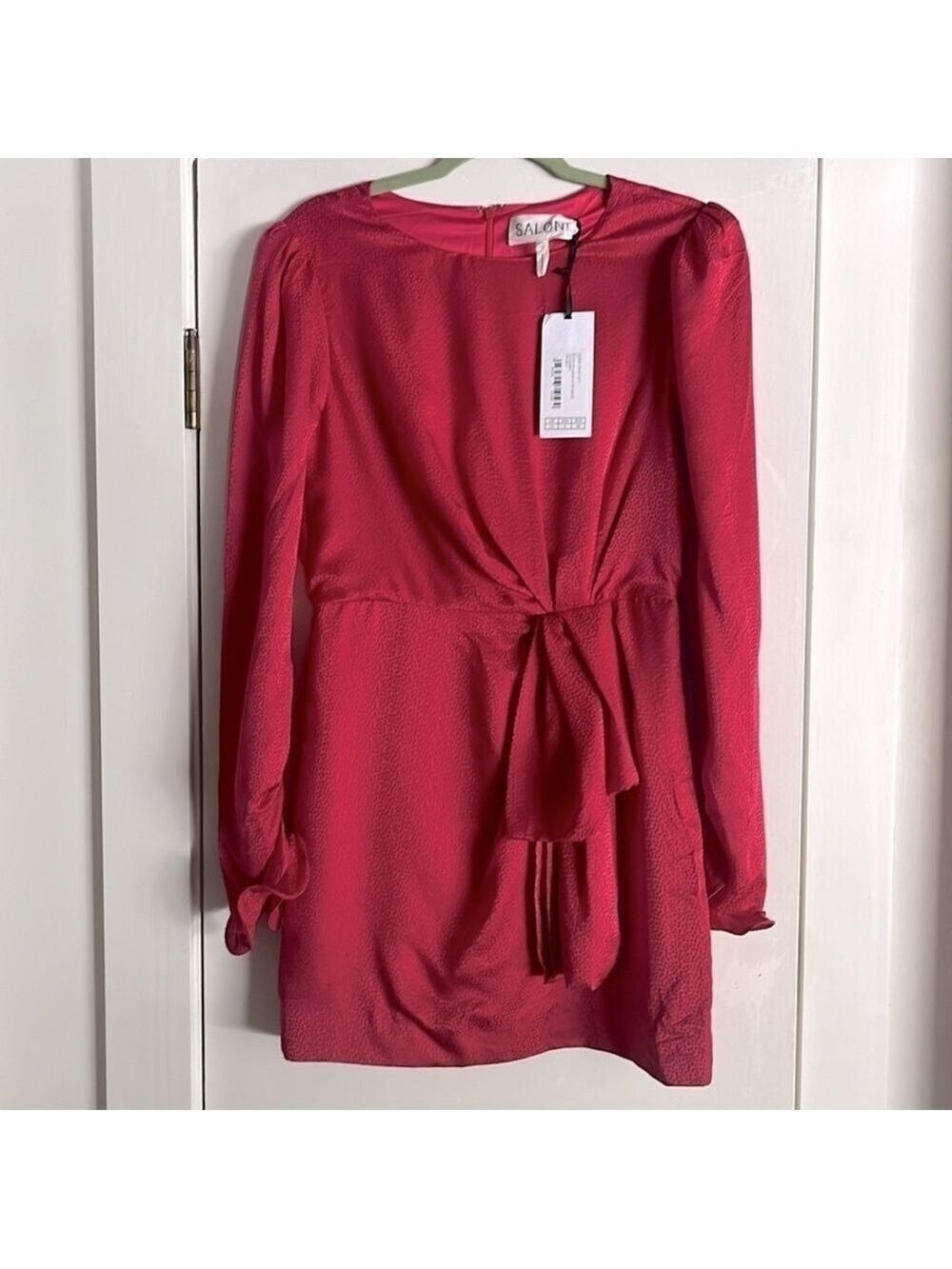 New SALONI Debbie Silk Stamped Mini Dress in Cherry Pink Size 8 - Picture 5 of 14